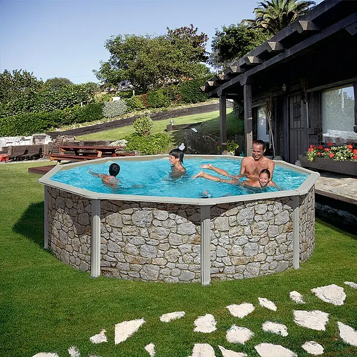 myPool Pool-Set Feeling - Durchmesser: 300 cm, Höhe: 120 cm, 8.000 l, Stein - Stimmungsaufnahme