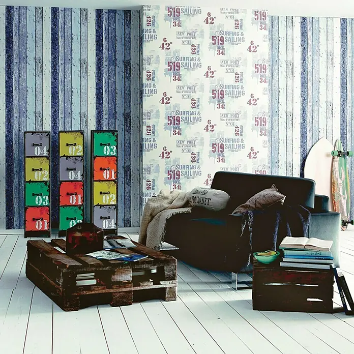 AS Creation Papel pintado de vellón Madera azul - Estilo madera, 10,05 x 0,53 m