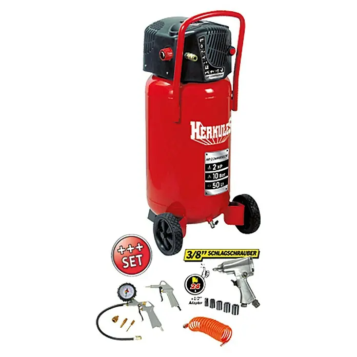 Herkules Kompressor-Set Fifty + Kit - Motorleistung: 1,5 kW, Druck: 10 bar, Kesselinhalt: 50 l