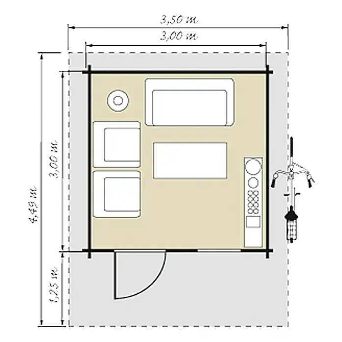Caseta de madera Helsinki 4 - Madera, Área: 9 m², Espesor de pared: 44 mm