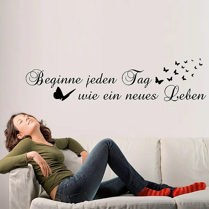 Wandtattoo - Beginne jeden Tag wie …, Schwarz, 118 x 29 cm