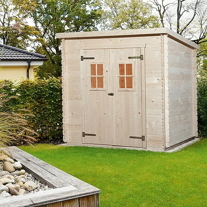 Weka Blockbohlenhaus Milano II - 19 mm, 4 m², Pultdach - Vorderansicht
