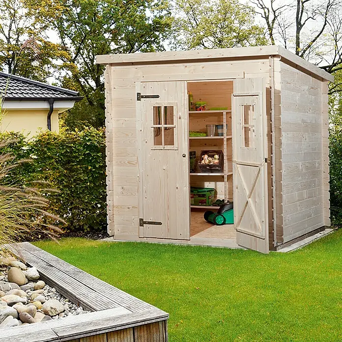 Weka Blockbohlenhaus Milano I - 19 mm, 3 m², Pultdach - Vorderansicht