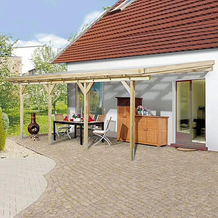Weka Terrassenüberdachung Salsa - 16,15 m², Kiefer - Vorderansicht