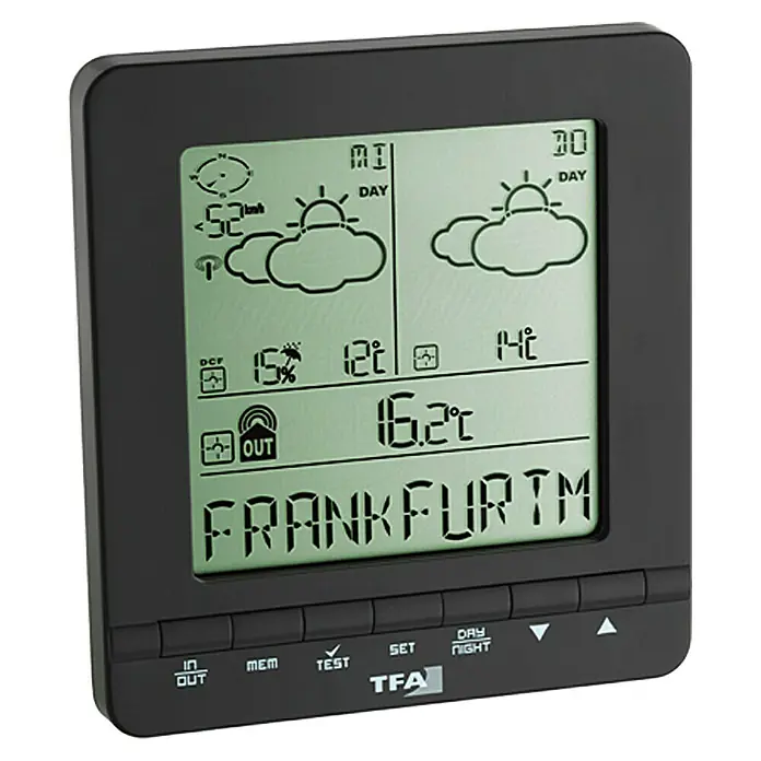 TFA Dostmann Wetterstation Meteotime Easy - Digital, Schwarz - Vorderansicht