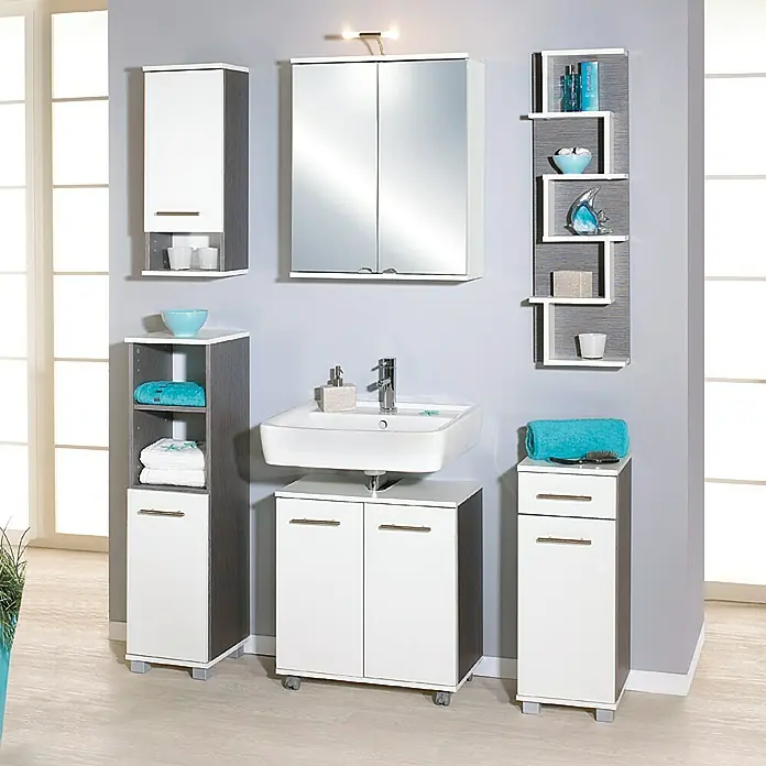 Schildmeyer Ravenna Highboard - 30 x 32,5 x 110,5 cm, Esche grau/Perlweiß