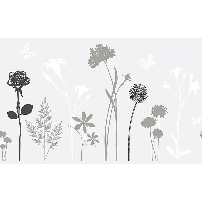 D-c-fix Static Premium Glasfolie Static Premium - 150 x 45 cm, Grau/Weiß, Blossom, Statisch haftend