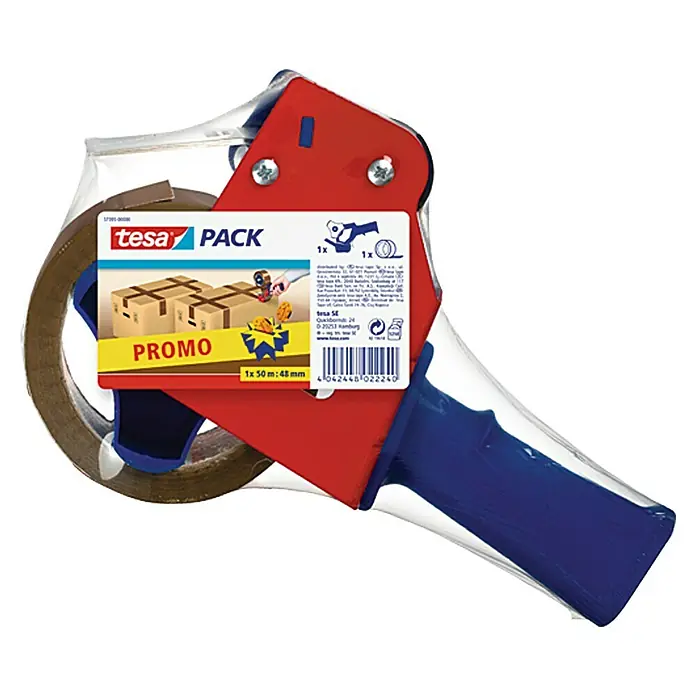 Tesa Pack Ručni uređaj za zamatanje - Crveno-plave boje, Duljina: 50 m - Pogled sprijeda