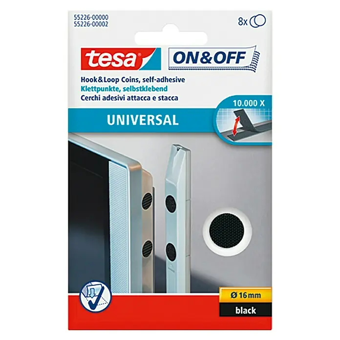 Tesa ON & OFF Klettpunkt - 8 Stk., Durchmesser: 16 mm, Selbstklebend - Vorderansicht