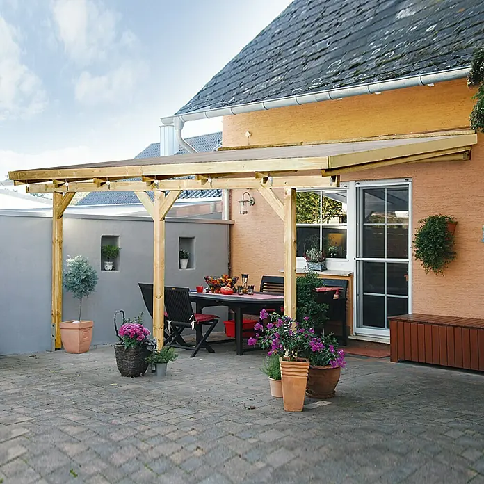 Weka Terrassenüberdachung Salsa - 8,02 m², Kiefer - Vorderansicht