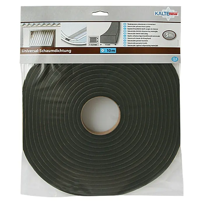 KÄLTESTOPP Samoljepljiva brtva za prozore Universal - Antracit, 10 m x 15 mm x 9 mm, Širine otvora 1 – 8,5 mm - Pogled sprijeda