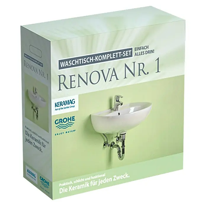 Geberit Renova Nr. 1 Waschtisch-Set - 60 x 49 cm, Hahnloch: Mitte, Mit Überlauf, Weiß