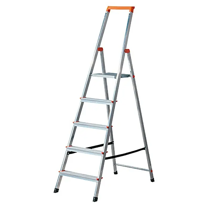 Krause Monto Stufenstehleiter Solidy - Arbeitshöhe: 3,05 m, 5 Stufen, Aluminium, Eimerhaken