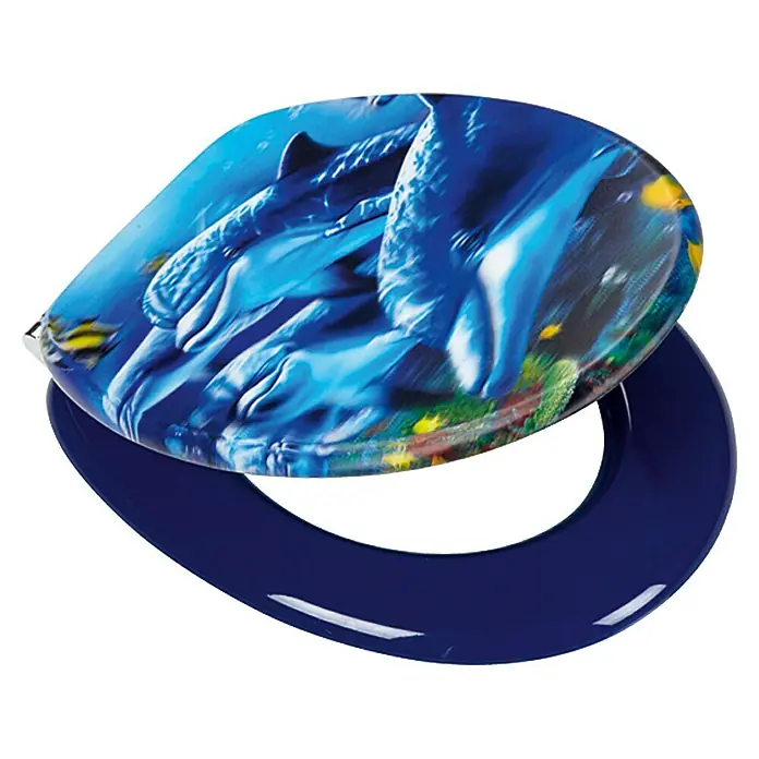 Poseidon WC daska Sea Life 3D - Samospuštajuća, MDF, Može se skinuti, Plave boje