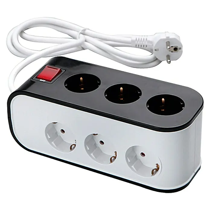 Steckdosenleiste - Anzahl Steckdosen Schuko: 9 Stk., Schwarz/Weiß, 1,4 m, 3.600 W - Ansicht von oben