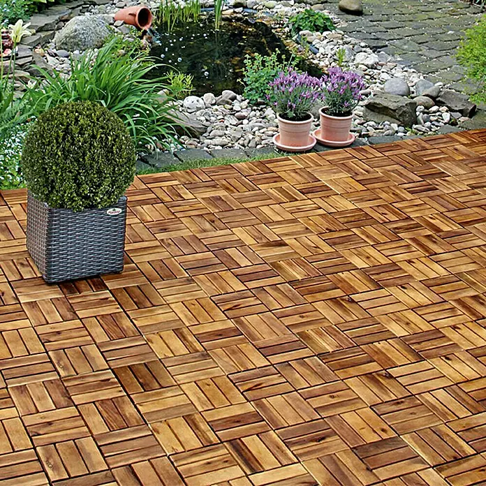 Loseta de madera con sistema click - Acacia, 30 x 30 cm, Paquete de 5, Marrón