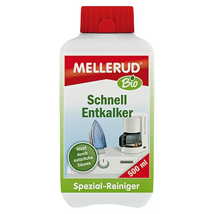 Mellerud Bio Schnellentkalker - 500 ml, Rechteckflasche mit kindergesichertem Verschluss - Vorderansicht