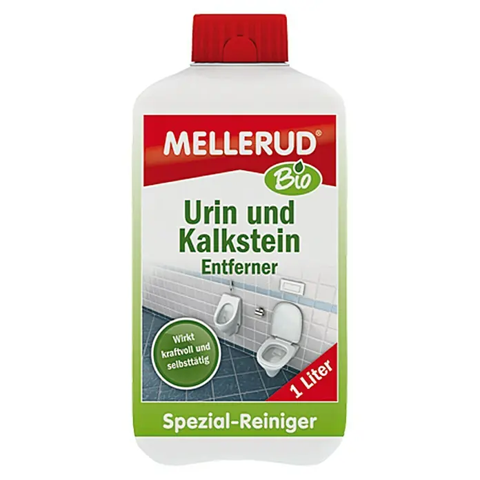 Mellerud Bio Urin- & Kalksteinentferner - 1 l, Rechteckflasche mit kindergesichertem Verschluss - Vorderansicht
