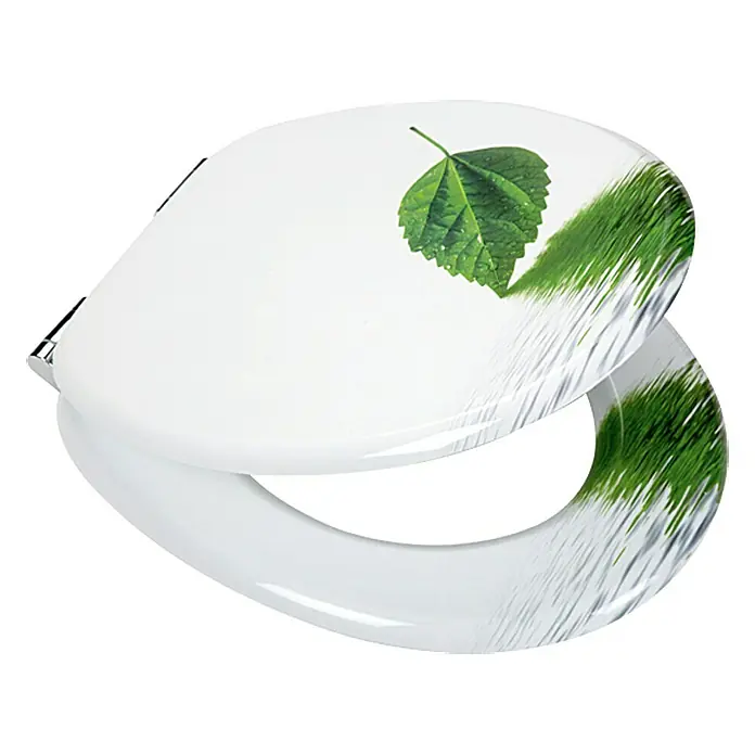 Poseidon WC daska Leaf - Samospuštajuća, MDF, Može se skinuti, Bijelo-zelene boje