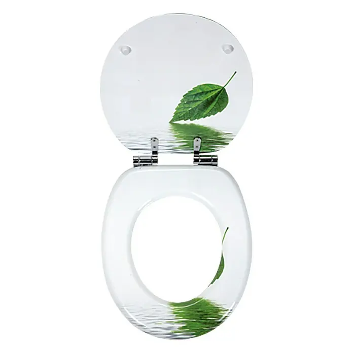 Poseidon WC daska Leaf - Samospuštajuća, MDF, Može se skinuti, Bijelo-zelene boje