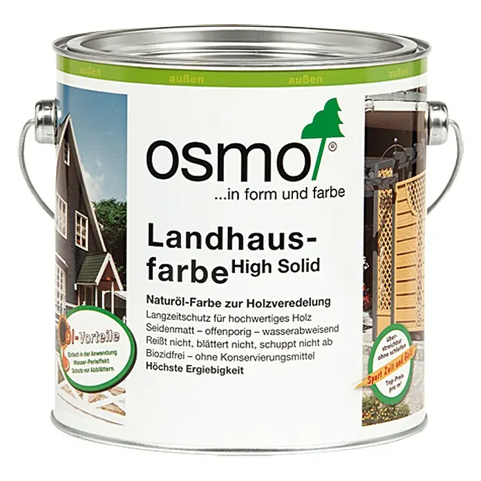 Osmo High Solid Landhausfarbe - Nordisch Rot, 2,5 l, Seidenmatt, Naturölbasis - Vorderansicht
