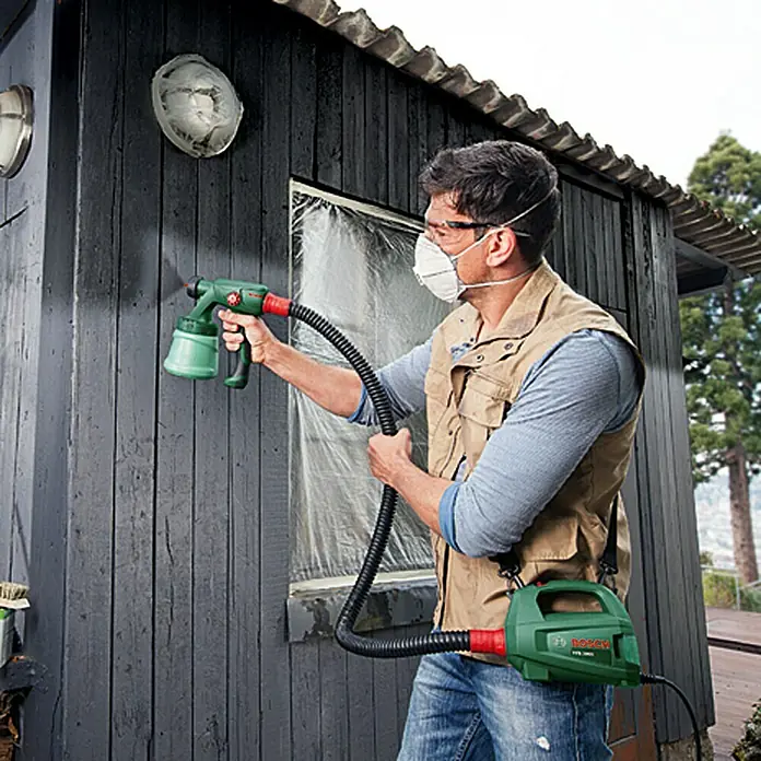 Bosch Sistema de pulverización de pintura PFS 2000 - Apto para: Todos los colores, 440 W, Caudal: 0 l/min - 0,2 l/min, Velocidad de trabajo: 1,5 m²/min - Producto en uso