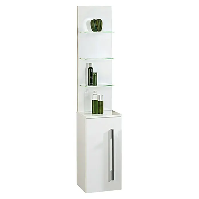 Camargue Stella Seitenschrank - 30,4 x 32,5 x 151,6 cm, 3 Glasböden mit LED-Beleuchtung, Weiß