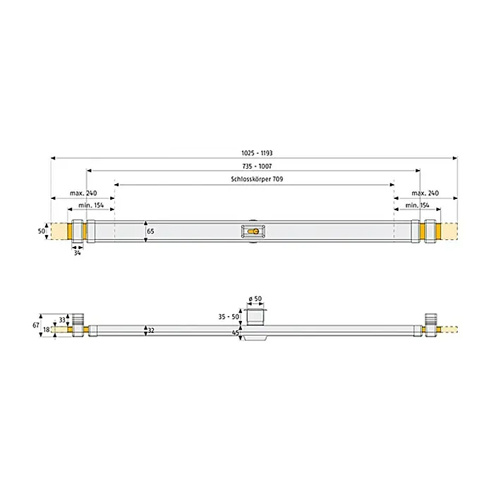 Abus Panzerriegel PR 2600 - Weiß, Geeignet für: Türblattbreite von 73,5 - 103 cm - Vorderansicht
