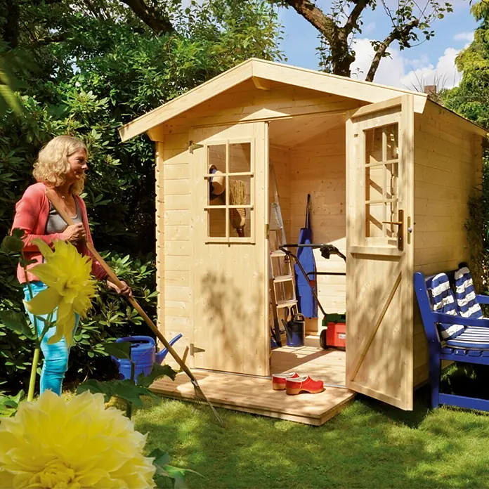 Blockbohlenhaus Mikka - Holz, Grundfläche: 3,6 m², Wandstärke: 19 mm, Satteldach