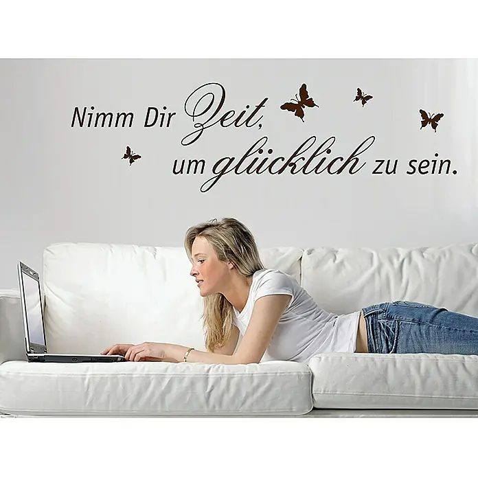 Wandtattoo - Nimm dir Zeit um glücklich …, Braun, 100 x 28 cm