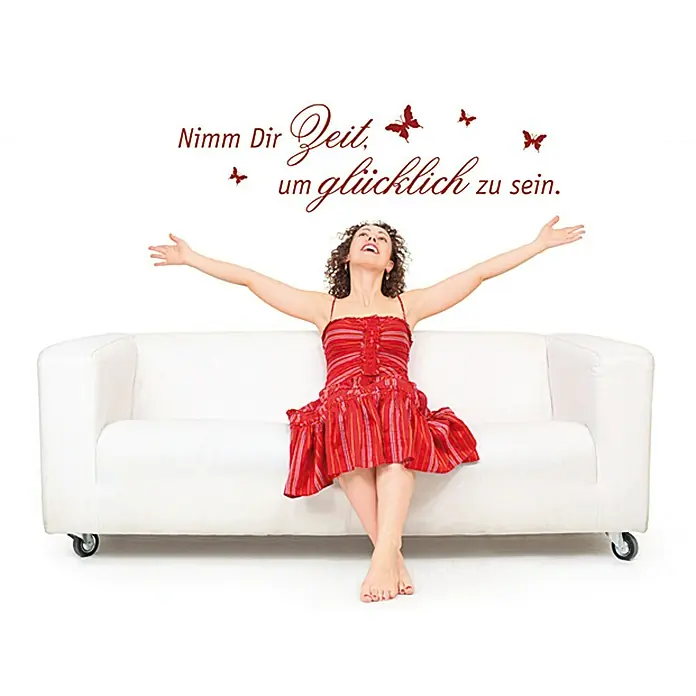 Wandtattoo - Nimm dir Zeit um glücklich …, Rubin-Rot, 100 x 28 cm - Vorderansicht