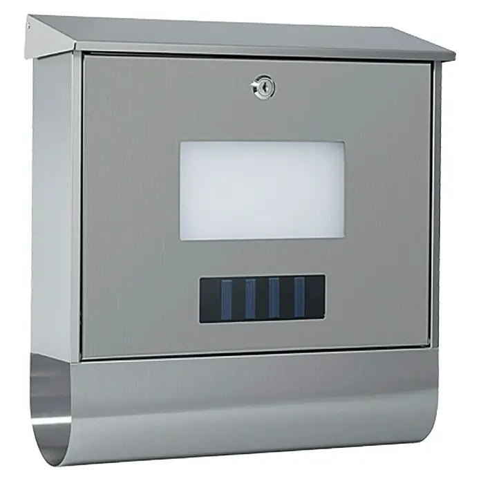 Briefkasten Solar - L x B x H: 120 x 385 x 410 mm, Edelstahl, Solarhausnummer, Mit Zeitungsfach