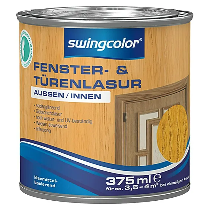 swingcolor Fenster- & Türenlasur - Eiche, 375 ml, Seidenglänzend, Lösemittelbasiert - Vorderansicht