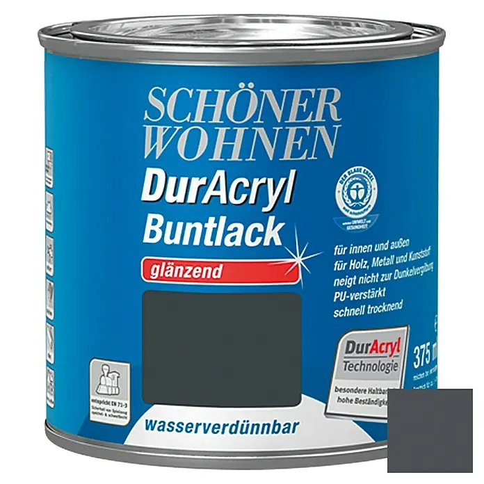 SCHÖNER WOHNEN-Farbe Home Buntlack - Anthrazitgrau, 375 ml, Glänzend - Vorderansicht