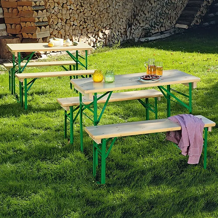 Sunfun Bierzeltgarnitur - Naturbraun/Grün, Ohne Rückenlehne