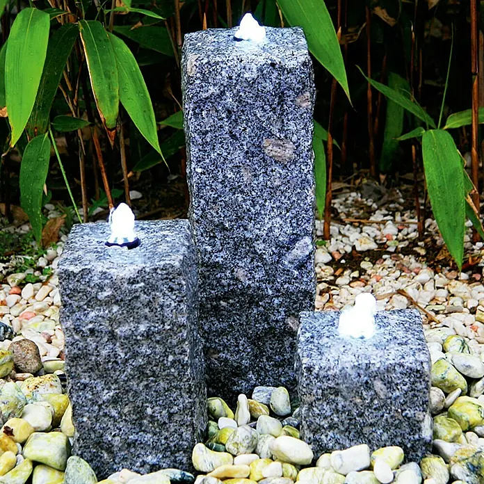 Quellsteinsäulen-Set Sandy - 3 Stk., Mit LED