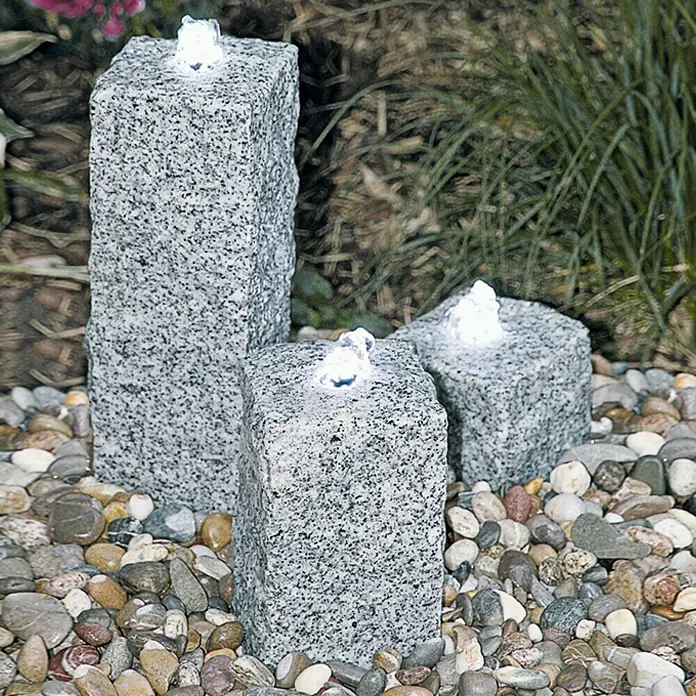 Quellsteinsäulen-Set Sandy - 3 Stk., Mit LED