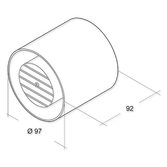 Air-Circle Cjevni ventilator - 100 mm, Bijele boje - Pogled s lijeve strane