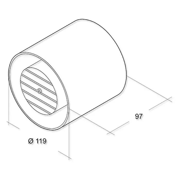 Air-Circle Cjevni ventilator - 125 mm, Bijele boje - Pogled s lijeve strane
