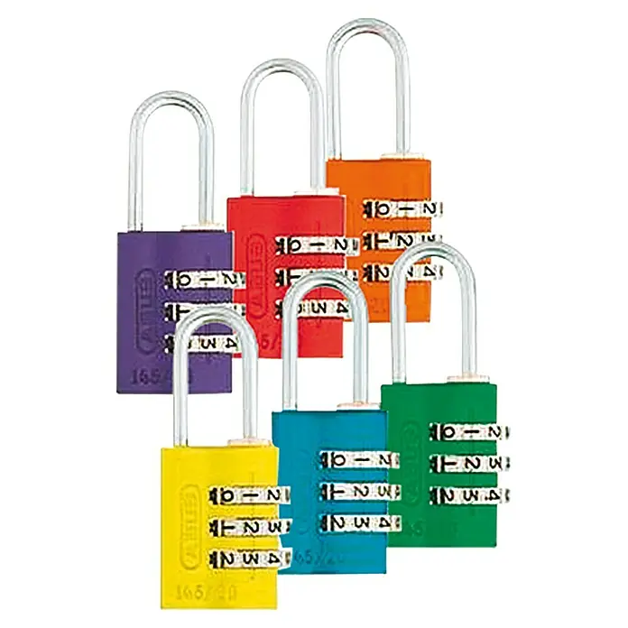 Abus Vorhängezahlenschloss 145/20 - Breite: 20 mm, Bügelstärke: 3 mm, Schlossdicke: 13,5 mm, Grün, Blau, Gelb, Orange, Rot, Lila