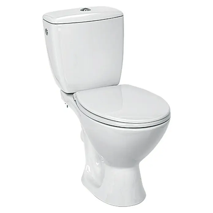 Stand-WC-Kombination Koral - Mit Spülrand, Ohne Spezialglasur, Spülform: Tief, WC Abgang: Waagerecht, Weiß