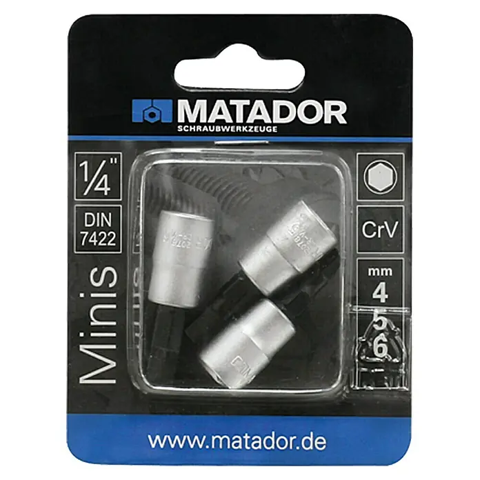 Matador Set umetaka za nasadne ključeve - Unutarnje šesterokutno, 4mm, 5mm, 6mm - Pogled odozgo