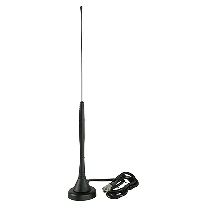 Schwaiger Passive DVB-T Stabantenne ANT01DTP 031 - Schwarz, F-Stecker mit Adapter auf Koax Stecker - Vorderansicht