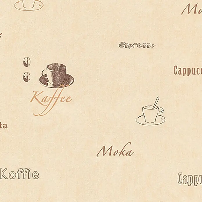 AS Creation Papirnata tapeta Coffee - Smeđa-žute boje, Grafika, 10,05 x 0,53 m - Pogled sprijeda