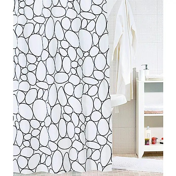 Venus Tekstilna zavjesa za kadu Stone - 180 x 200 cm, Crno-bijele boje