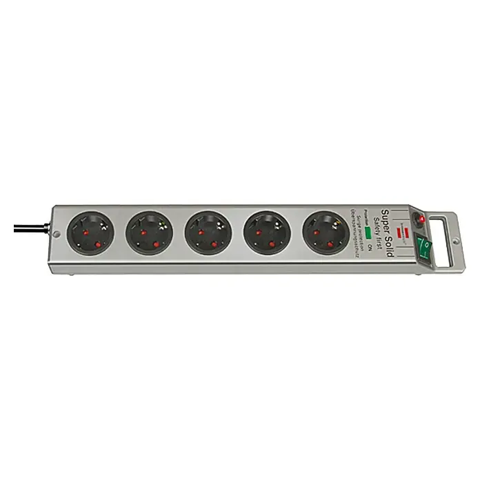 Brennenstuhl Super-Solid Steckdosenleiste - Anzahl Steckdosen Schuko: 5 Stk., Silber, 2,5 m, Max. Ableitstrom: 13.500 A - Ansicht von oben