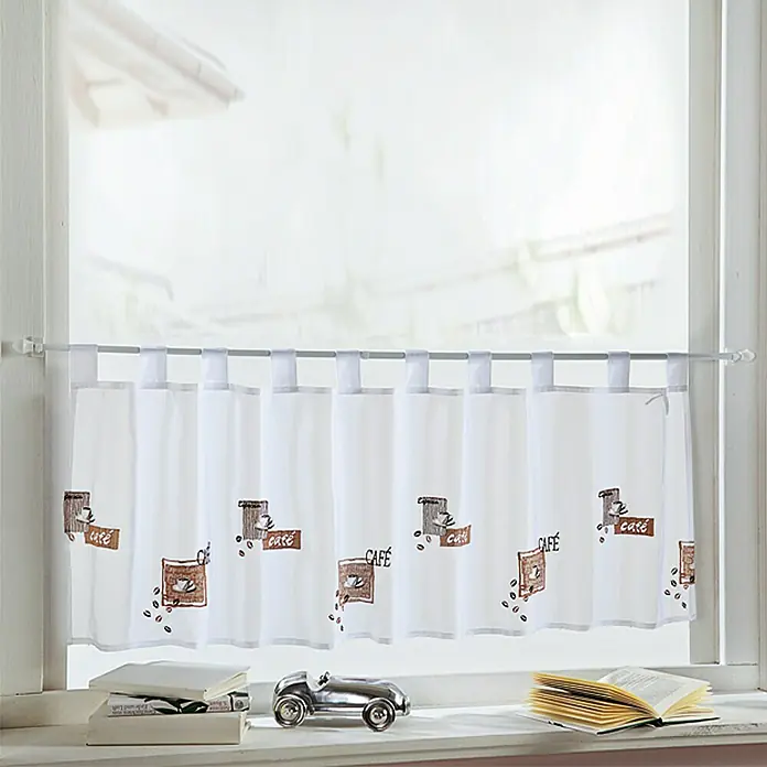 Elbersdrucke Cafehaus-Gardine Café - 140 x 48 cm, 100 % Polyester, Braun/Weiß