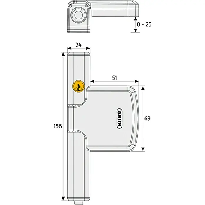Abus Fenster-Zusatzschloss FTS 206 - Weiß, 0 - 25 mm - Vorderansicht