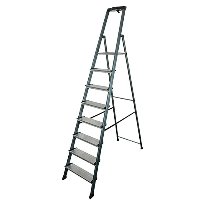 Krause Monto Stojeće ljestve s gazištem - Aluminij, 8 stepenica, Radna visina: 3,7 m - Pogled sprijeda