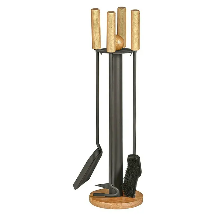Lienbacher Garnitura za kamin - 4-dij., S drvenim ručkama, Antracit, Visina: 64 cm - Pogled sprijeda